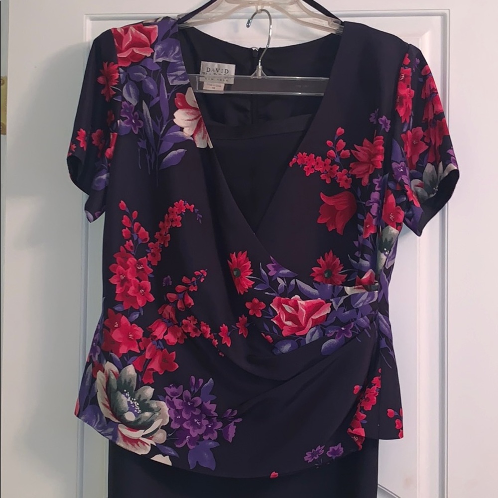 Beautiful Printed Navy 100% Silk Skirt Set